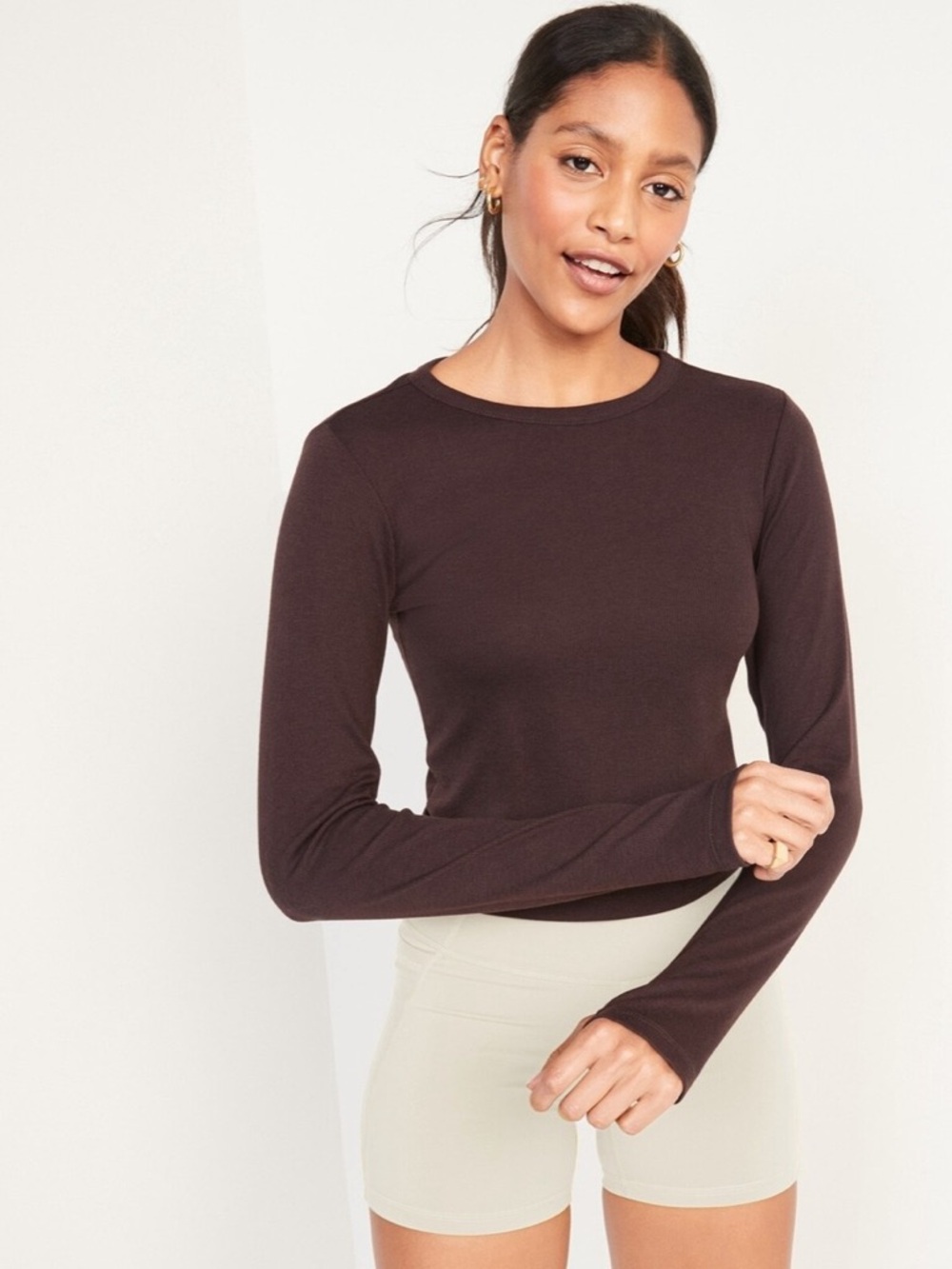 NWOT Old Navy Women's Long-Sleeve Crewneck Top in Chocolate Brown